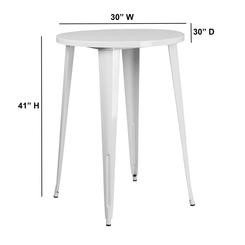 Commercial Grade Round Indoor-Outdoor Bar Height Table, White, 30" L x 30" W