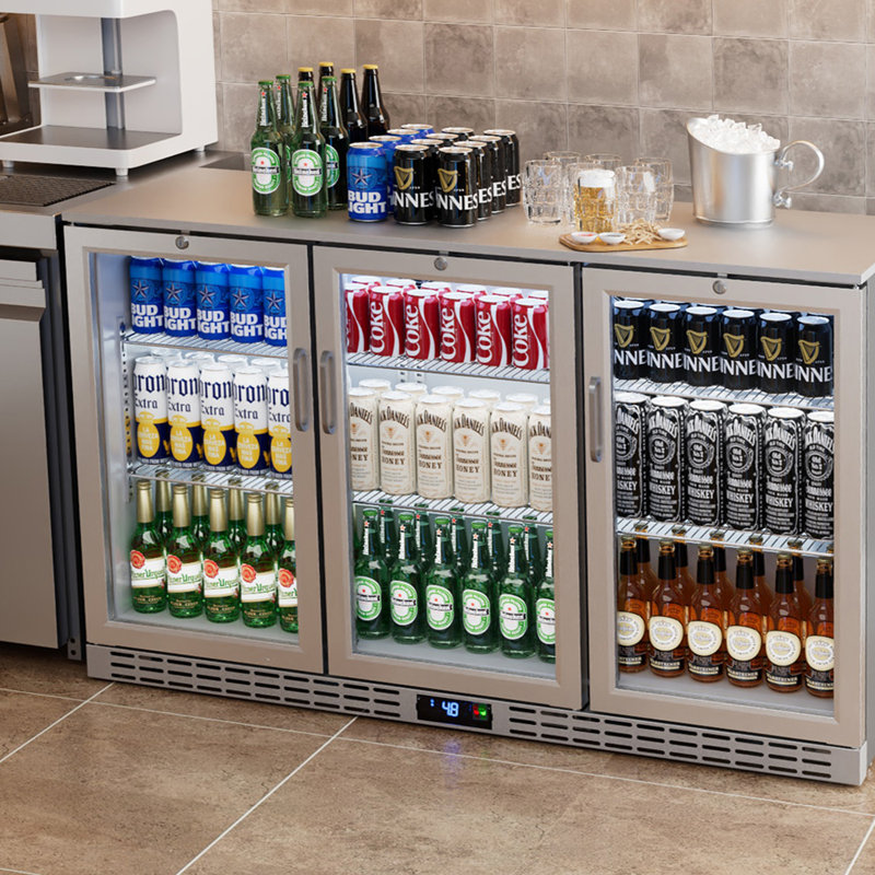 Réfrigérateur à barre arrière de 53 pouces 11,4 pieds cubes, réfrigérateur à boissons sous le comptoir et glacière avec 3 portes en verre, refroidisseur de bouteilles en acier inoxydable pour bar à domicile