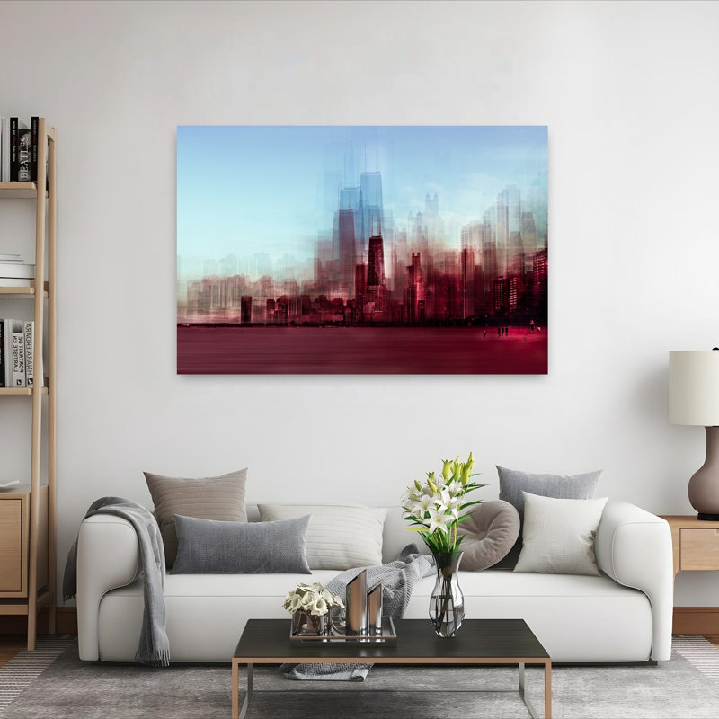 Red Chicago Abstract Contemporary Architecture City Wall Art 1 Piece Wrapped Canvas Wall Art, 101.6 cm H x 152.4 cm W