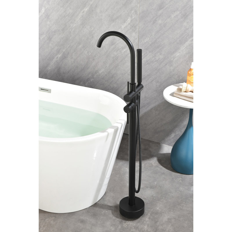 Robinet de baignoire autoportant avec bec pivotant à 360 degrés et douche à main avec embout rotatif noir mat