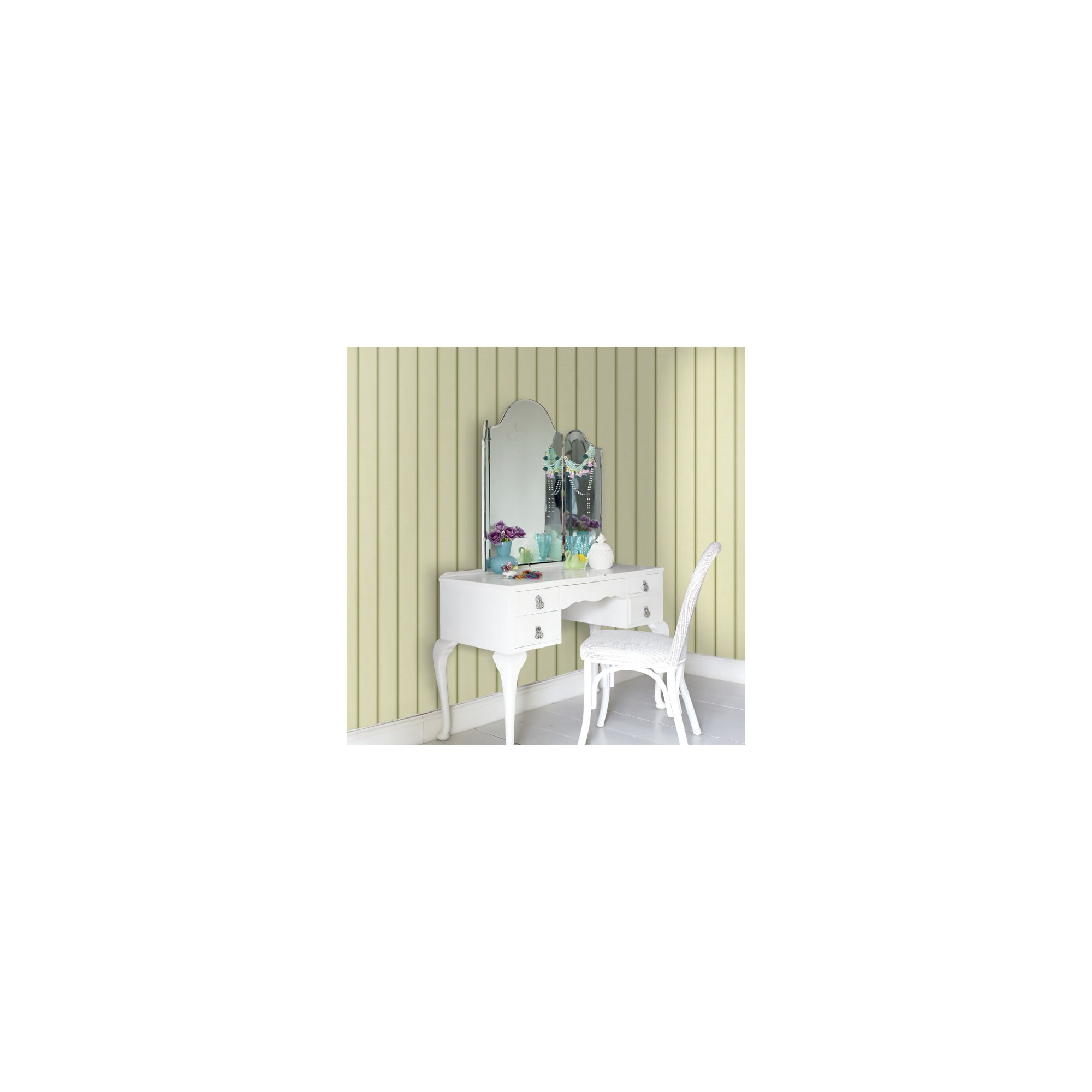Cottage Chic Silky Stripe Italian Vinyl on Non-woven Wallpaper Roll, Green/Yellow