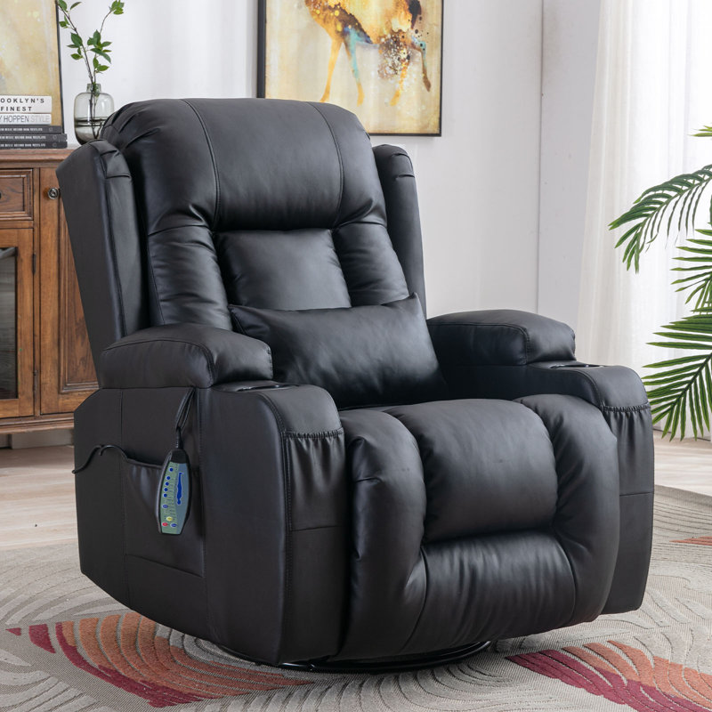 Fauteuil à bascule pivotant avec massage et chaleur Ashwanth, Noir, Manuel - poignée / niveau