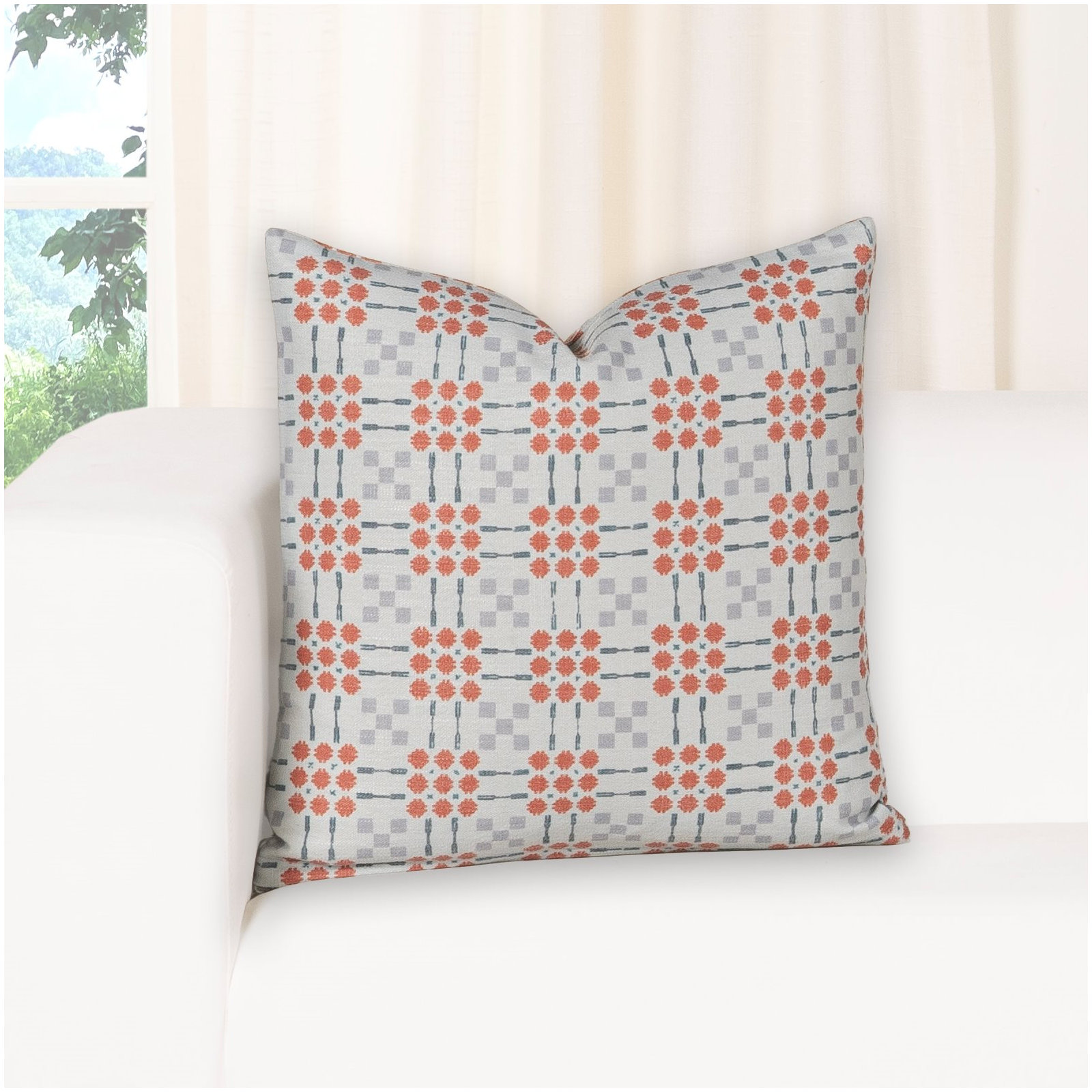 Gridwork Geometric Accent Pillow, Feather, Blue, Square 16"