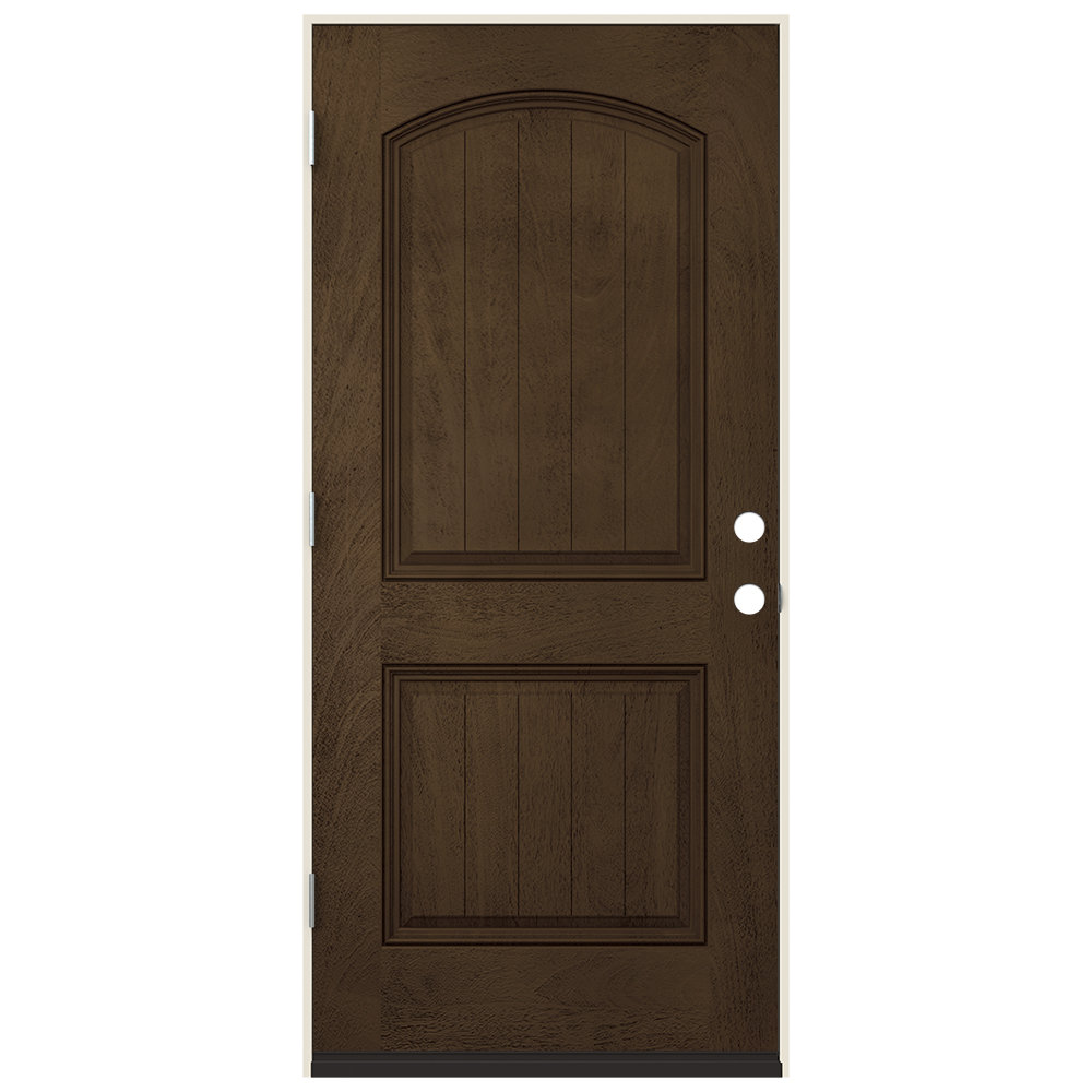 JELD-WEN 36 in. x 80 in. 2-Panel Arch Top Plank Coffee Bean Stain  Fiberglass Prehung Front Entry Door