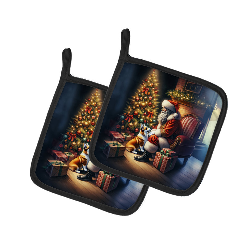 Caroline's Treasures Moments With Santa Polyester Potholder Set