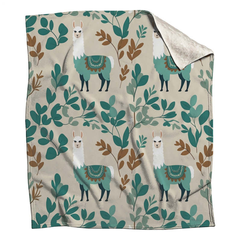 Llama And Leaves Pattern Blankets, 60in W x 80in H