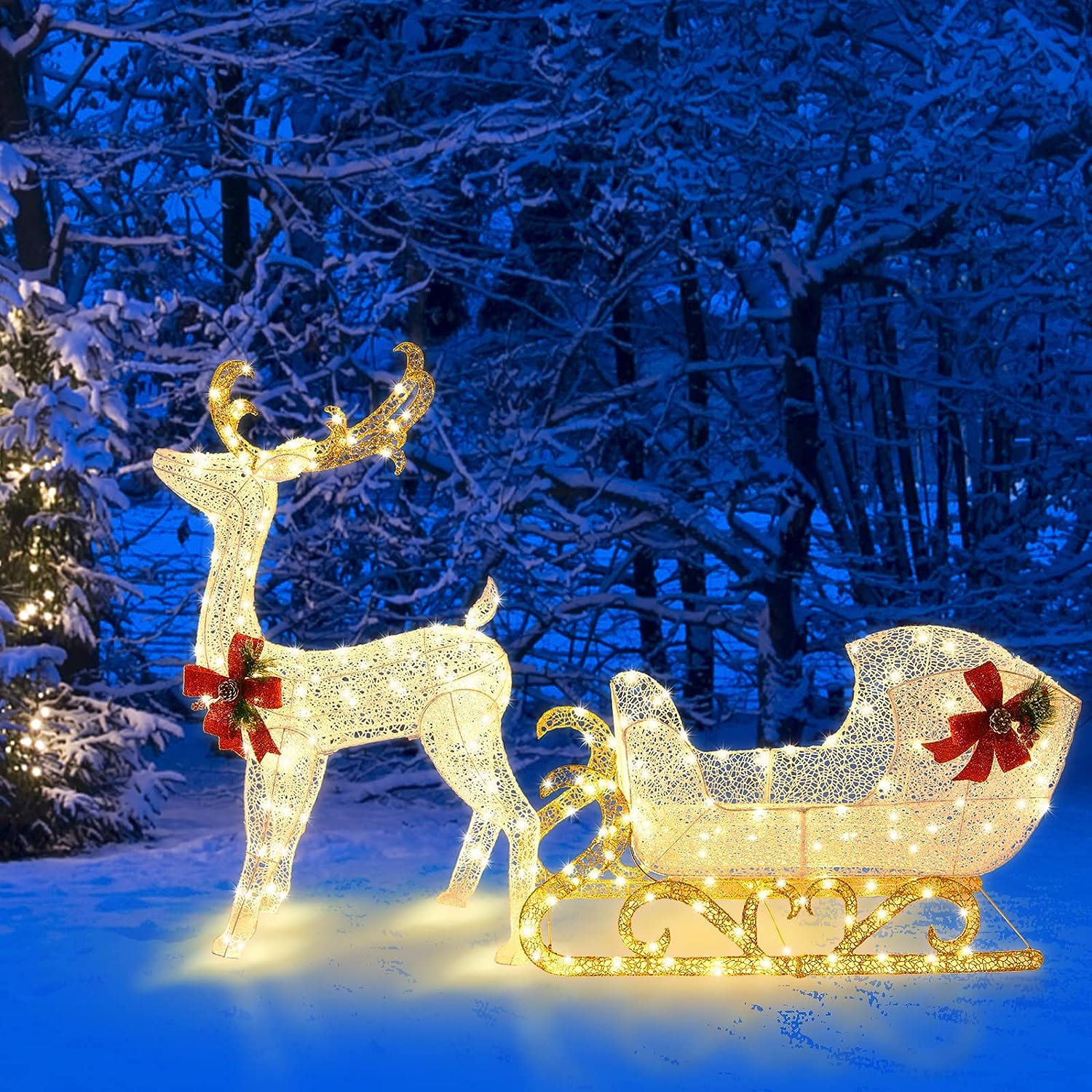 Beckville Lighted Reindeer and Sleigh Display