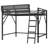 Queen Loft Bed with Ladder and Storage Shelves, Metal High Loft Bed for Kids and Teens, Black-359209905-359209911