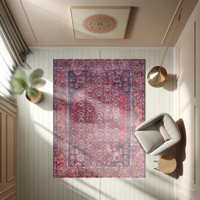 Vintage Patterned Woven Base Decorative Burgundy Carpet