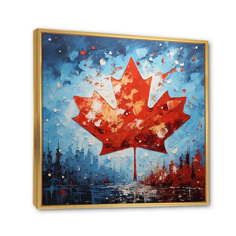 Drapeau du drapeau canadien II - impression, H 24 po x l 24 po, Cadre flottant doré