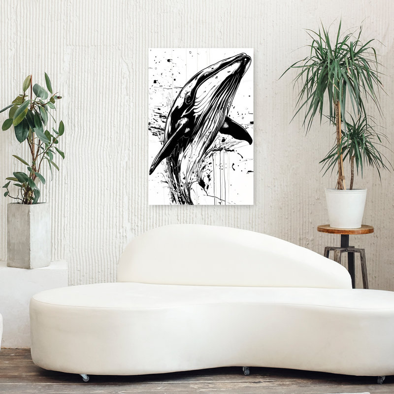 Dynamic Whale Splash Abstract Dramatic Contemporary Whale Ocean Wildlife Wall Art Print 1 Piece Wrapped Canvas Wall Art