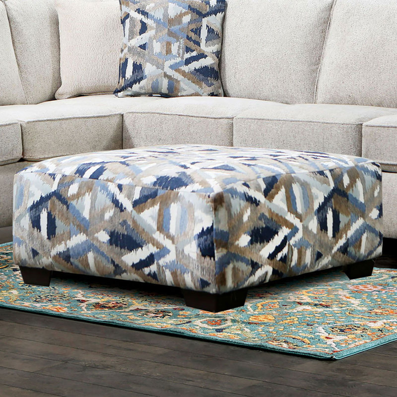 Repose-pieds carré de style contemporain avec pieds en plastique et ressorts ensachés, Bleu / Gris / Jaune