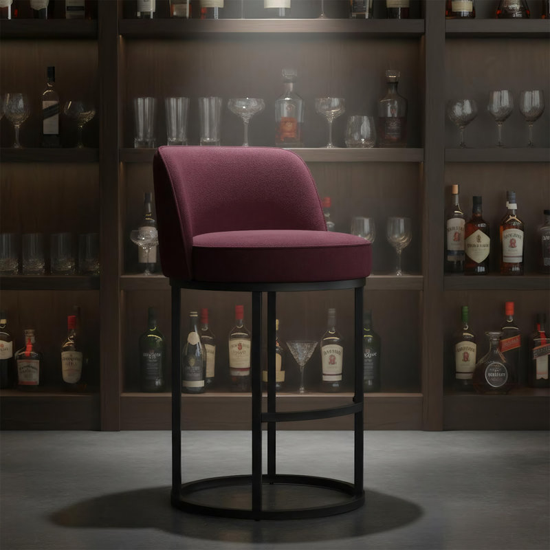 2-piece Linen-upholstered Bar Stools With Backrest For Kitchen Island, Burgundy