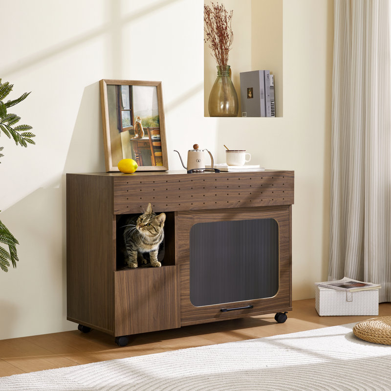Walnut Cat Litter Box Container - Practical & User- For Cats With Convenient Storage Design