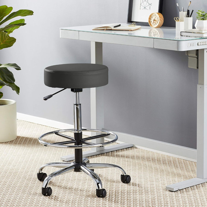 Tabouret de bureau rond en métal et vinyle