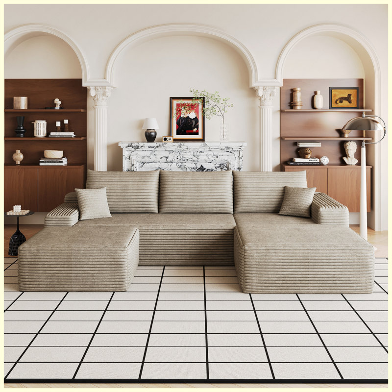 Canapé modulaire 107 po avec repose-pieds Cloud, siège profond en forme de U minimaliste moderne, aucun assemblage requis, velours côtelé