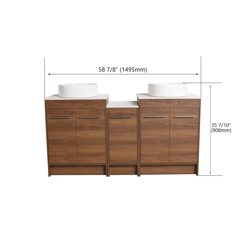 Meuble-lavabo double 58,92 po avec comptoir en céramique