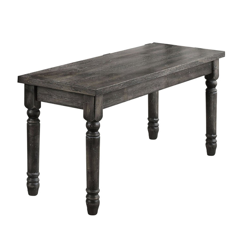 Rustic Gray Finish 40Inch Dining Room Bench, With Solid Rubberwood Turned Legs, 18Inch Height, 14Inch Wide, 22Lb Weight Wooden Bench For Room, Weathered Finish, Simple Assembly
