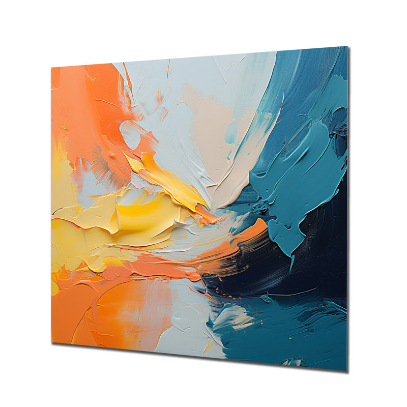 «Blue and Orange Paint Abstract Expression 5», art mural abstrait en métal, H 16 po x l 16 po