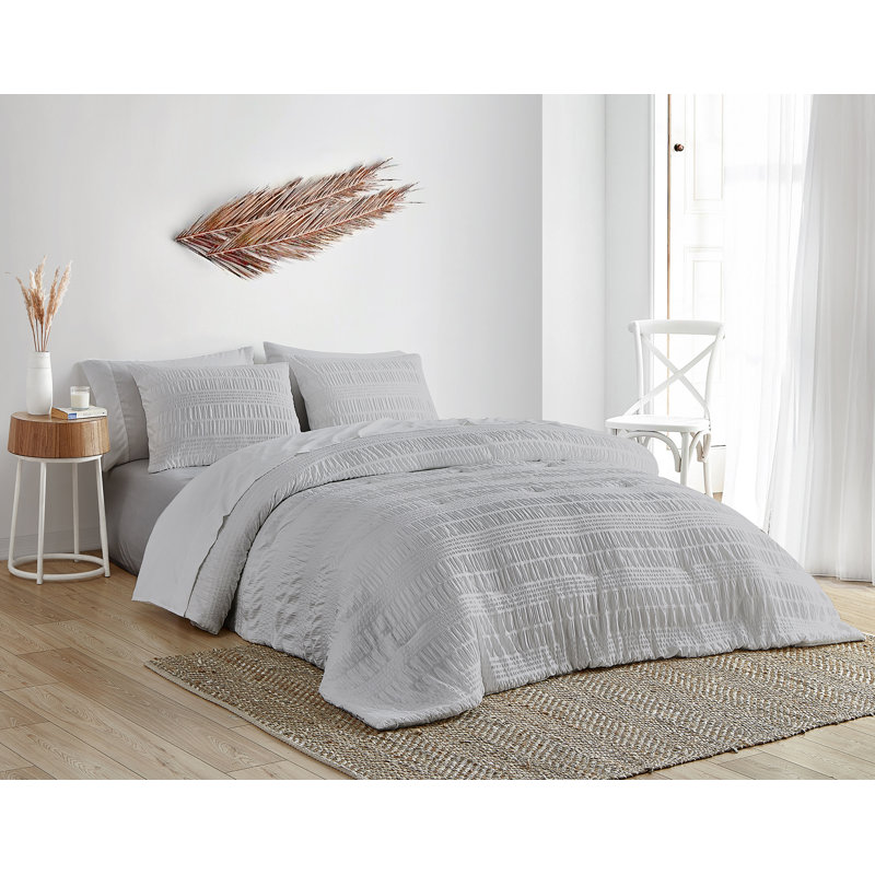  Ensemble d'édredon 7 pièces Abbie Seersucker, Édredon de grande taille et 6 pièces supplément, Gris chaleureux
