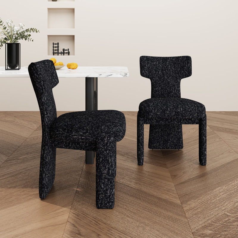 Ensemble de 4 chaises de salle à manger rembourrées modernes en chenille 22,1 po , Noir/gris