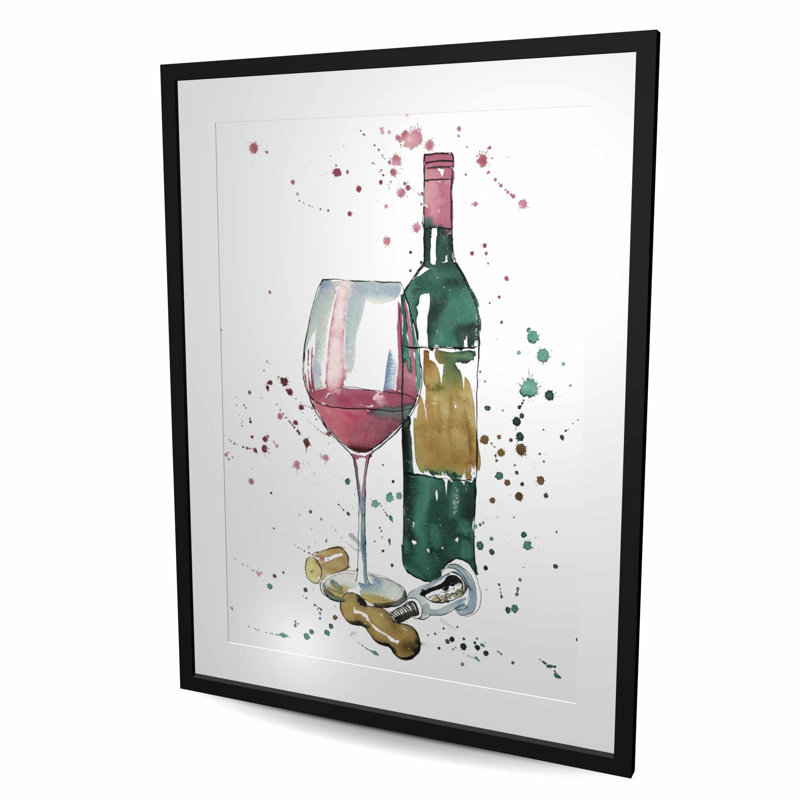 Bouteille de vin rouge - décor encadré rouge mat, H 48 po x l 36 po
