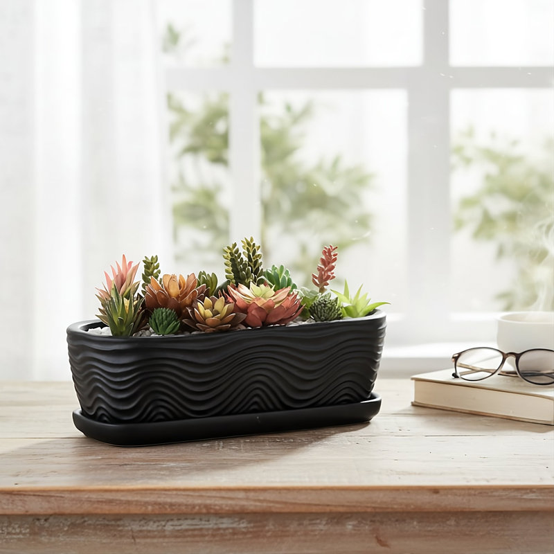 Pot à fleur d'intérieur en céramique noir mat