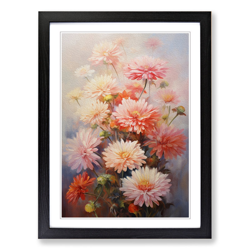 Chrysanthemums Gestural No.3 - Single Picture Frame Print on Wood, 64cm H x 46cm W x 2cm D, Black Framed