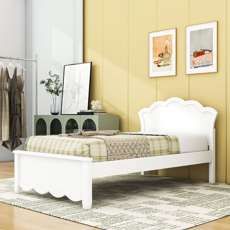 Lit plateforme en bois avec tête de lit et lattes, Lit simple