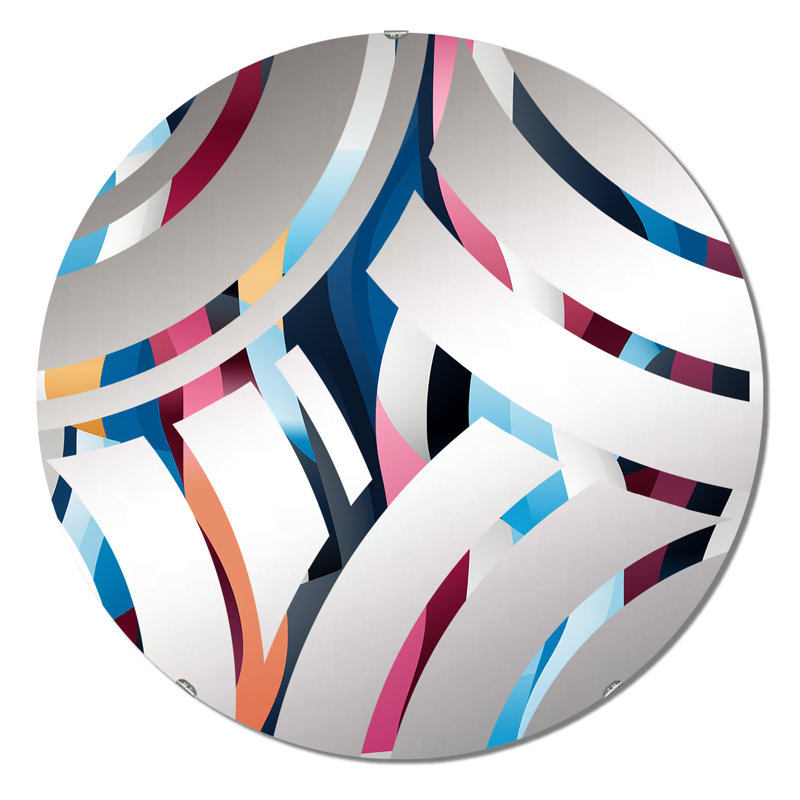 Blue And Pink Futuristic Striped Pattern - Centre Wave Decorative Mirror, 31.4" x 31.4"