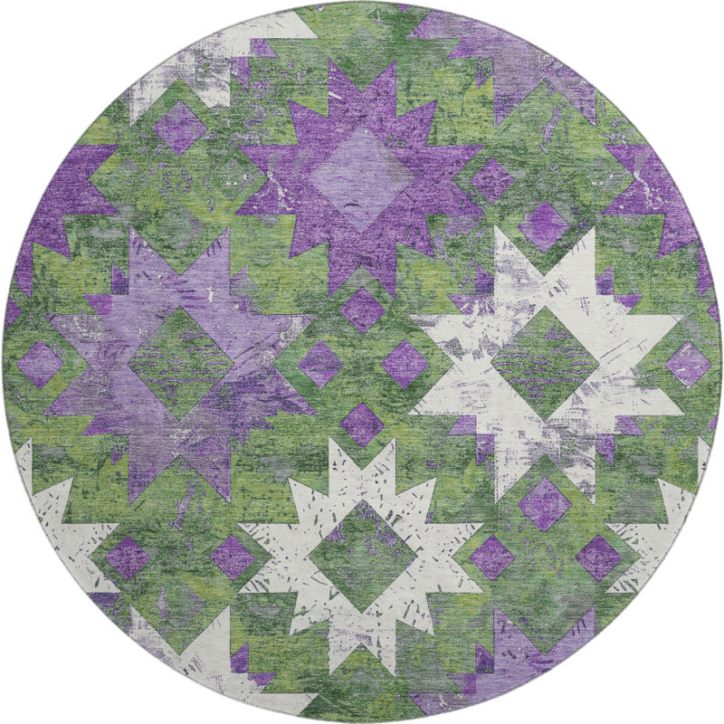 Premium Machine Washable Fairwood AMF1879 Aztec Rug, Round 8'