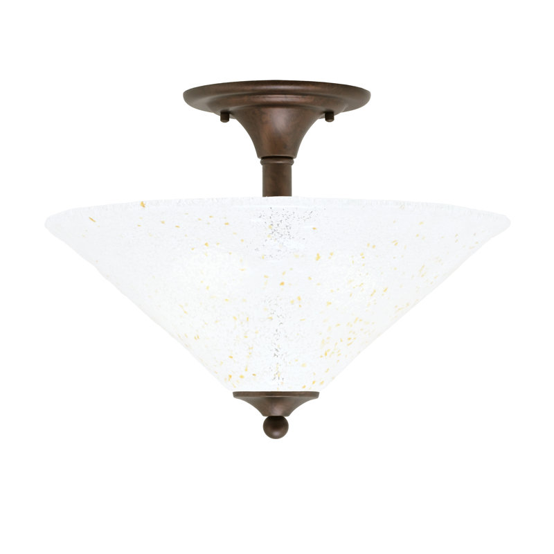 Plafonnier semi-encastré, 2 ampoules, fini bronze, verre doré givré 40,6 cm, Bronze, Blanc