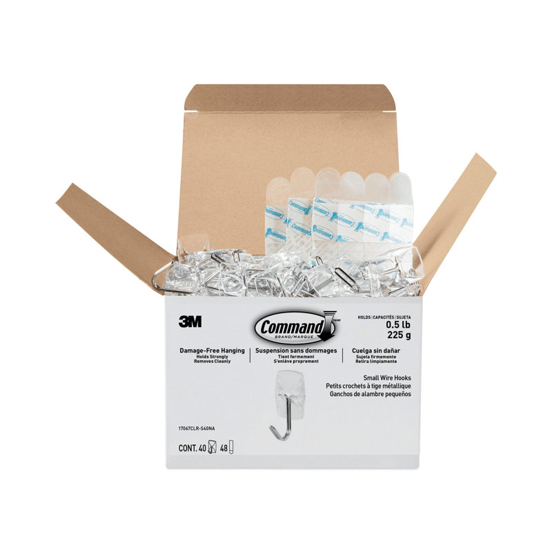 Command Clear Small Wire Hooks with Adhesive Strips, 40 Pack