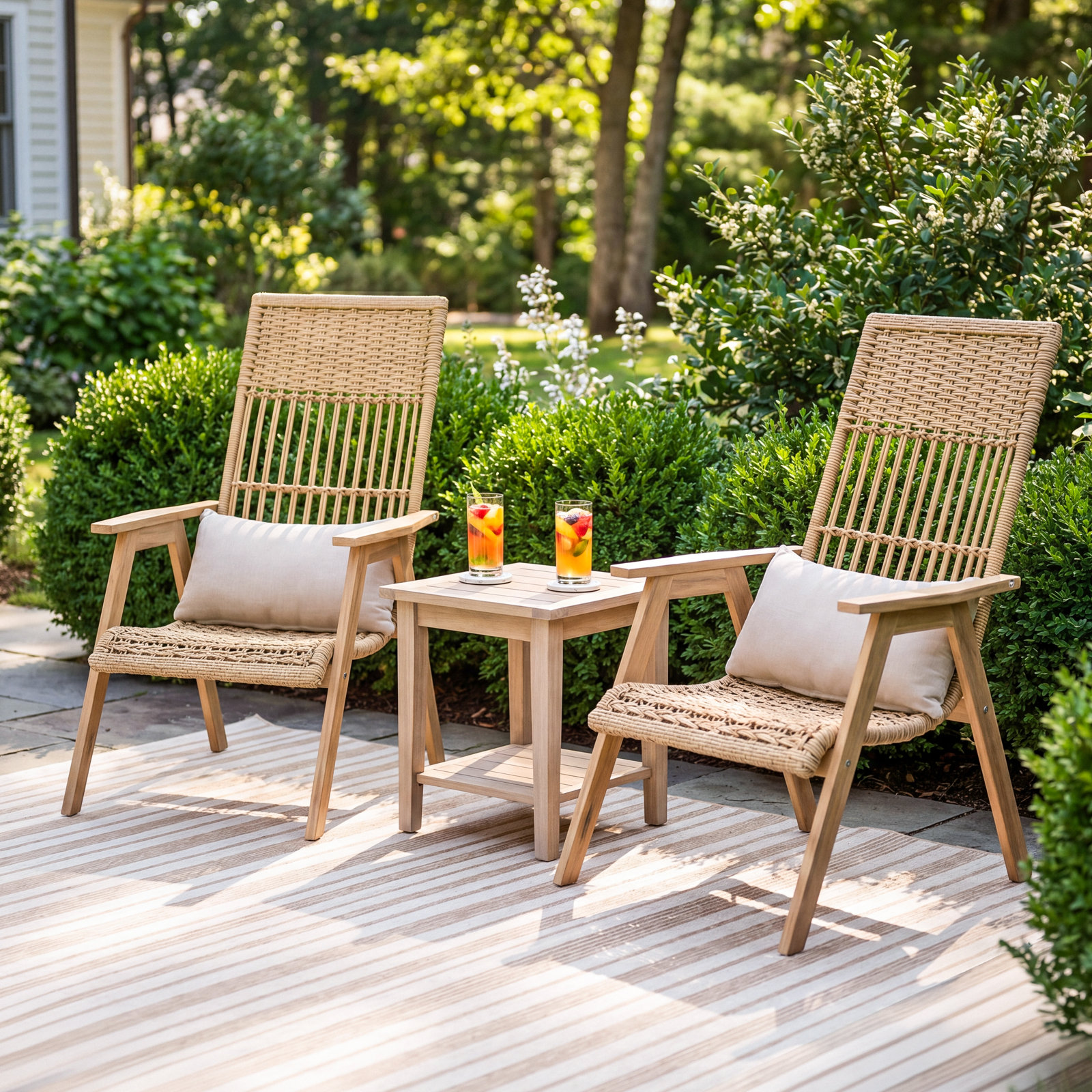 Anyston Teak Patio Lounge Chair, Natural Wicker
