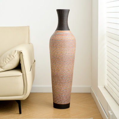 39.4 Inch Tall Floor Vase, Textured Brown and Black PVC Decor, Modern Boho Style for Living Room Entryway
