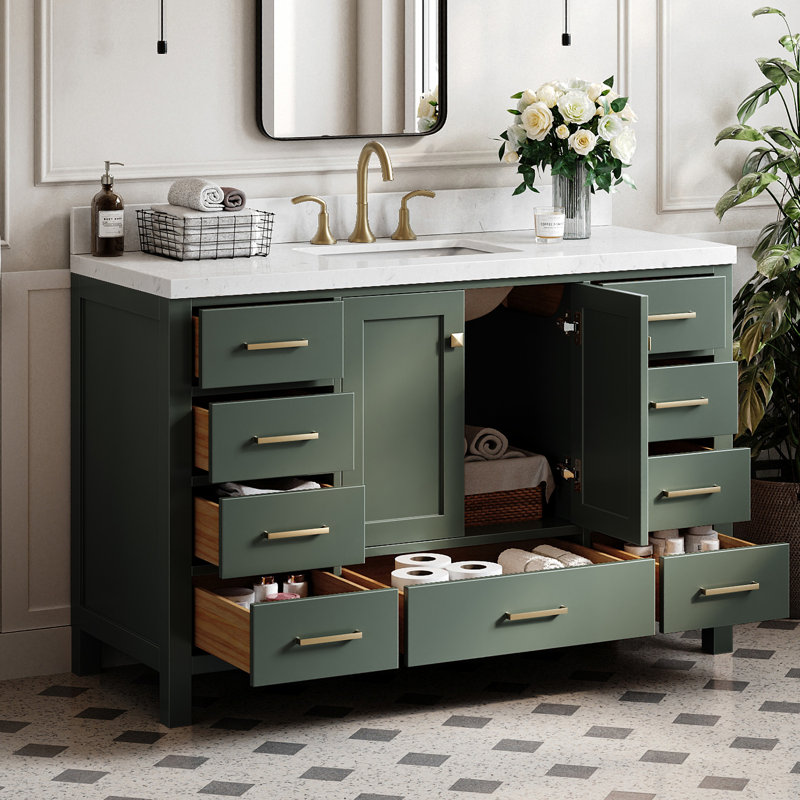 Oberle 54" Double Bathroom Vanity Set, Vintage Green / Satin Brass