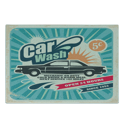 Ambesonne Retro Tempered Glass Cutting Board Vintage Car Repair Artwork Multicolor
