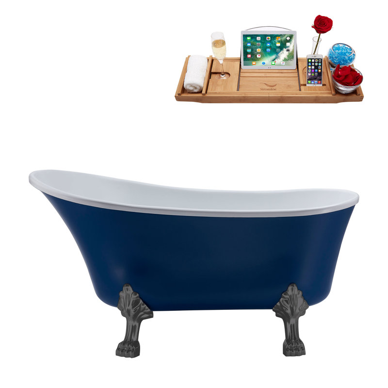 55.1'' x 26.8'' Soaking Acrylic Bathtub, Matte Black, Brushed Gun Metal