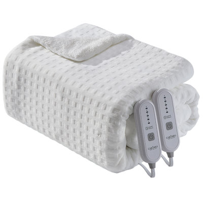 Waffle Heated Blanket, Electric Blanket, Soft Flannel/Sherpa Heat Throw, Fast Heating, 5 Heating Levels, Auto Off, Machine Washable, ETL Certified