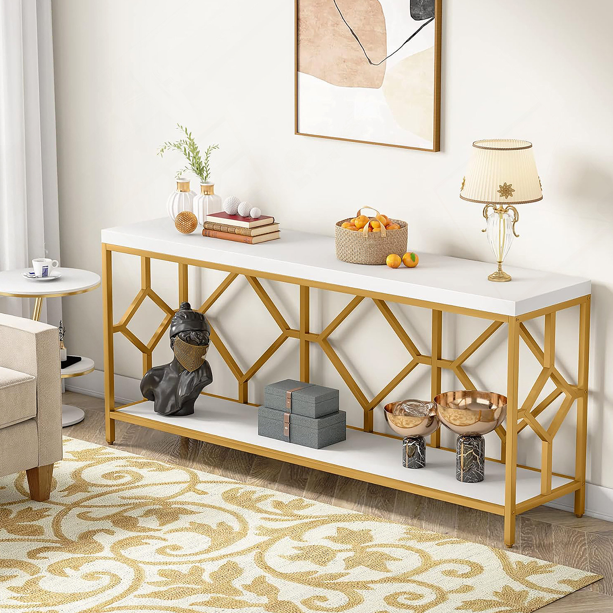 Latitude Run® 70.9 Inch Extra Long Industrial Console Table With 2-Tier ...