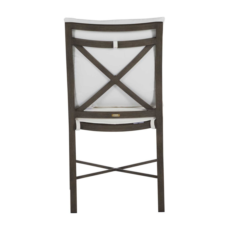 Monaco Patio Dining Side Chair with Cushions, Slate Gray, Rollo Lace InsideOut® Linen, Welt