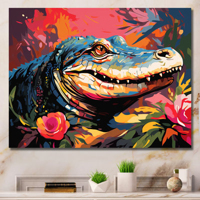 Popart alligator Blooms II - crocodile, art mural