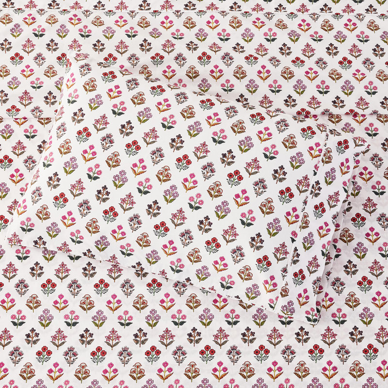 Ensemble de draps en coton percale Sumita, Ensemble de draps pour très grand lit avec 2 taie, Rose