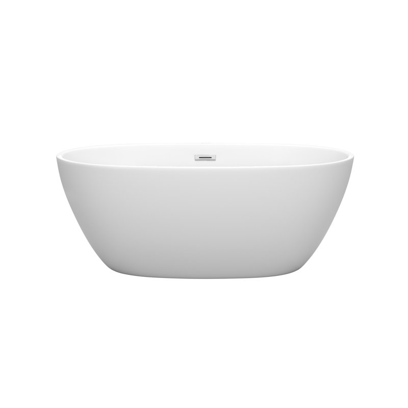 Juno 59'' x 32'' Freestanding Soaking Acrylic Bathtub, Matte White/Polished Chrome