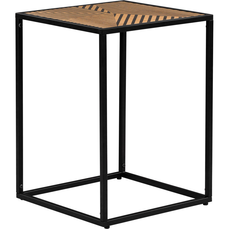 Julian Black and Natural Wood Square Side Table with Metal Frame