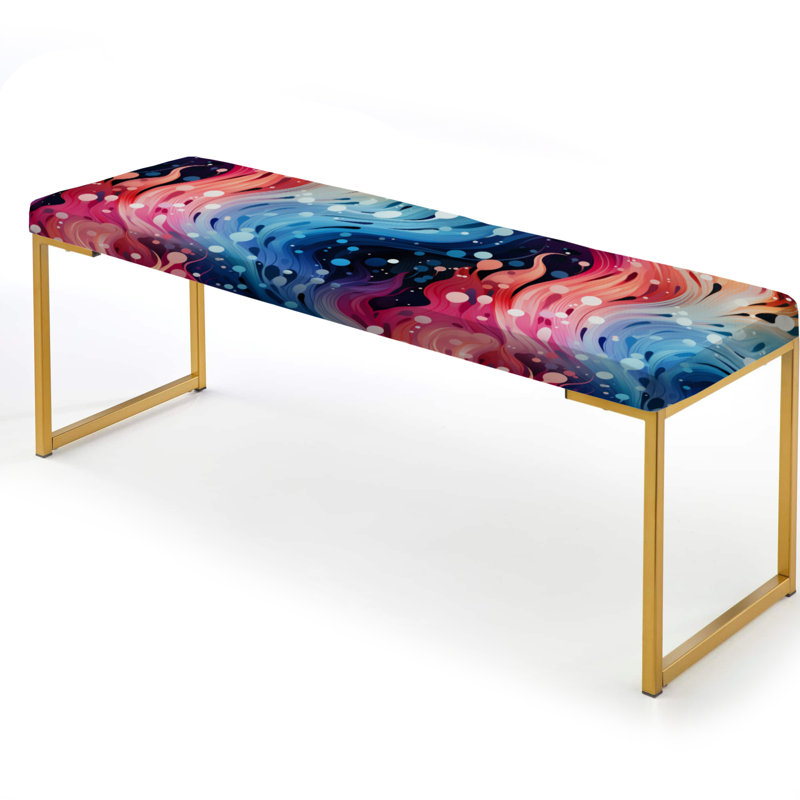 Blue And Purple Mystical Paisley Mirage - Polka Dots Upholstered Gold Bench