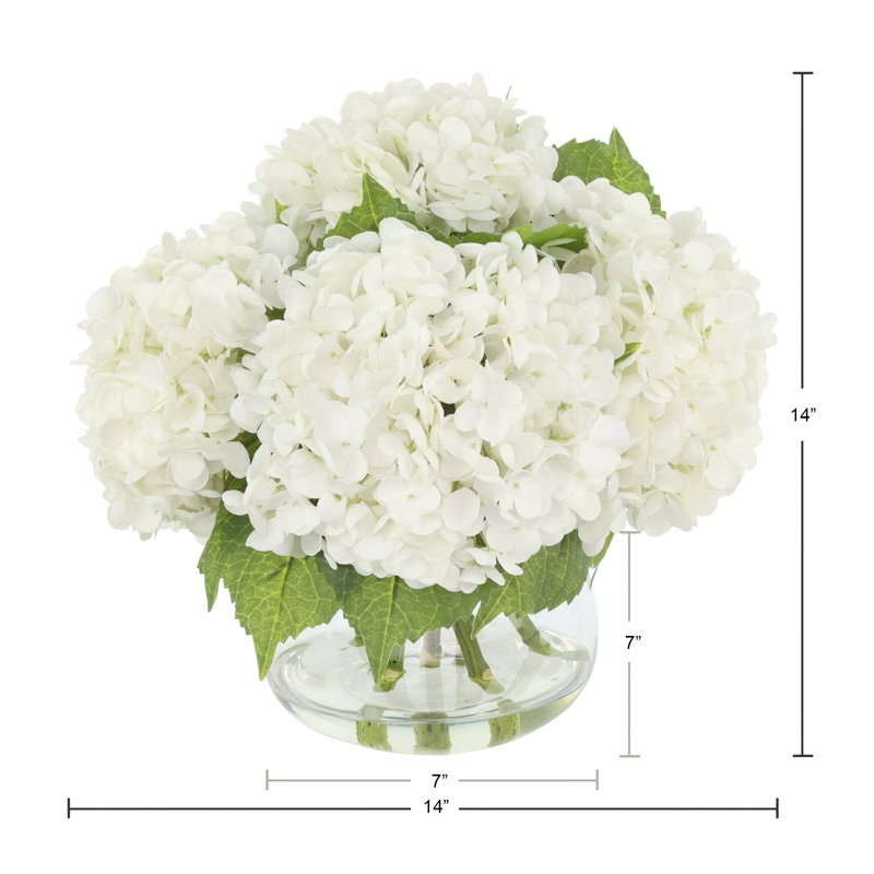 Hydrangea Bouquet In Bubble Glass Vase, White