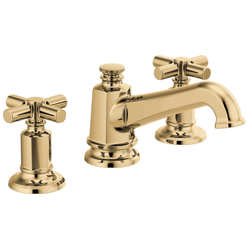 Invari™ Widespread Lavatory Faucet with Angled Spout, Polished Gold, Cross