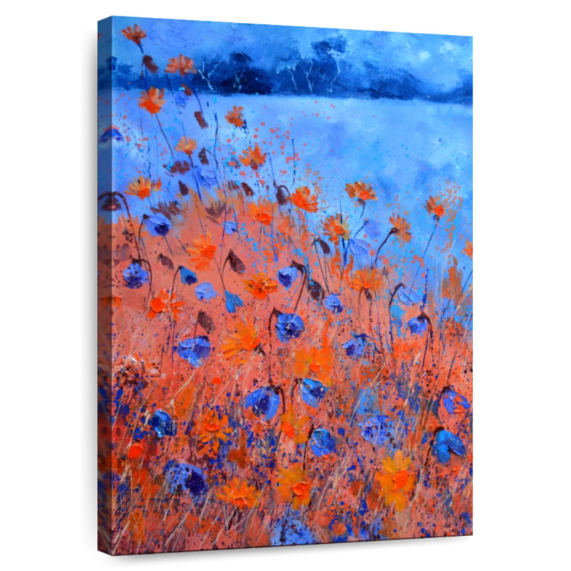 Coquelicots orange et bleus Avery, H 51 po x l 34 po