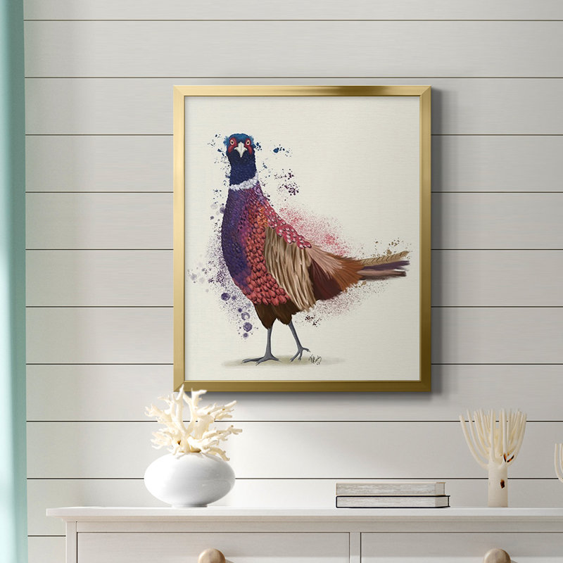 Toile encadrée de qualité supérieure Pheasant Splash 6 - prête à être accrochée, Or, H 24 po x l 20 po